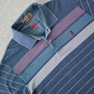 Marlboro Classics Mens XL Blue Striped Short Sleeve Cotton Polo Shirt